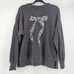 Aerie Grey Big Chill Bow Oversized Sweatshirt L Coquette Lounge Comfy